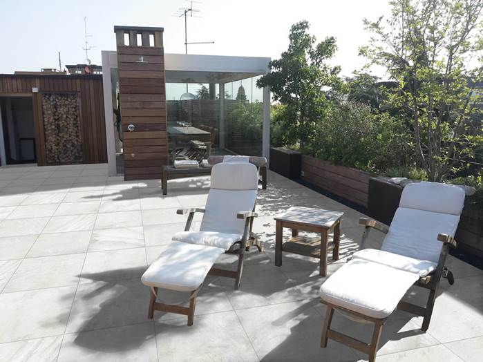 limestone patio with chairs