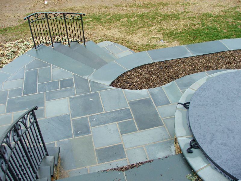 bluestone patio with stairs and walkway